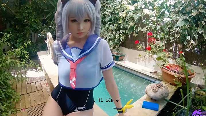 Cosplay服装大喊女友COS鸣河爱的角色。非人之爱自殴泄露